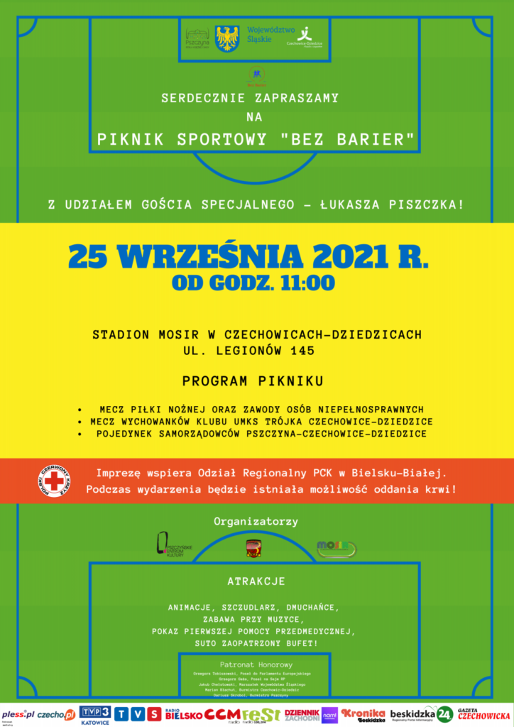 plakat informacyjny- piknik sportowy "BEZ BARIER"